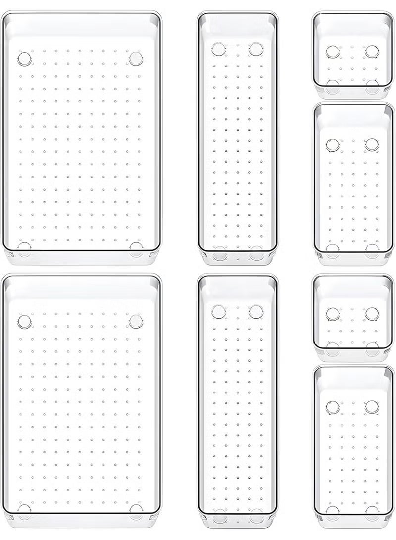 8 Pack Desk Drawer Organizers, Clear Drawer Organizers, Toiletry and Storage Organizers, Non-Slip Plastic Drawer Organizer for Makeup, Bathroom, Kitchen and Office - Image 4